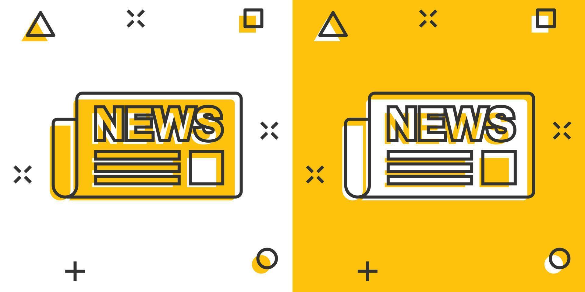 Vektor Cartoon Zeitungssymbol im Comic-Stil. Nachrichtenzeichen-Illustrationspiktogramm. Newsletter-Business-Splash-Effekt-Konzept.