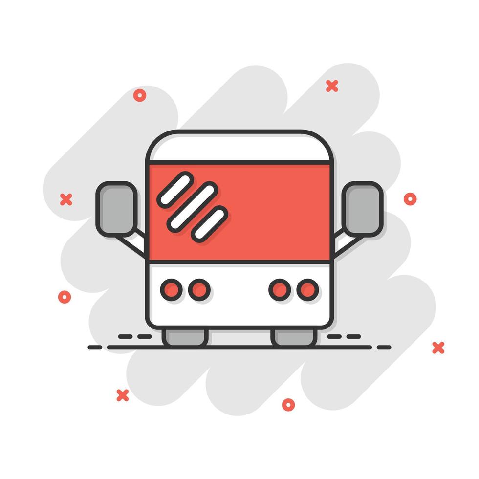 buss ikon i komisk stil. tränare tecknad serie vektor illustration på vit isolerat bakgrund. autobus fordon stänk effekt företag begrepp.