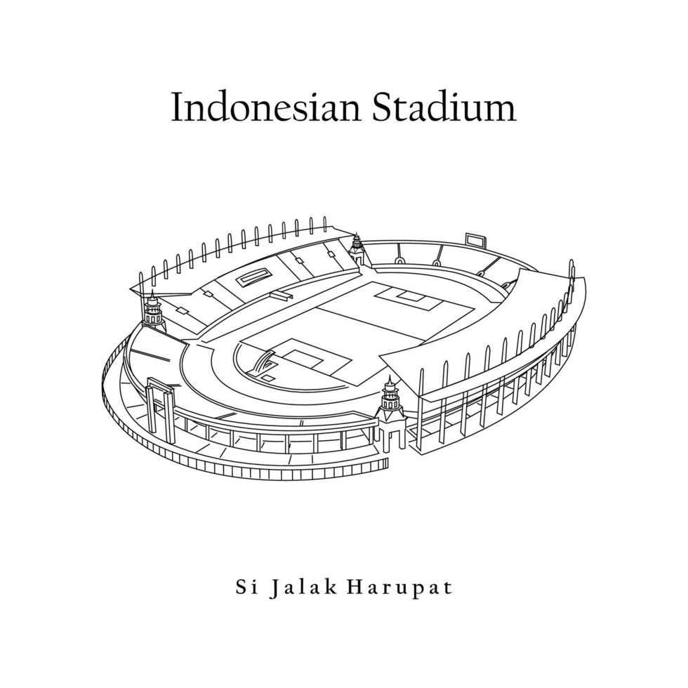 fifa u20 värld kopp indonesien 2023, si jalak harupat stadion Indonesien, linje konst svart och vit. vektor