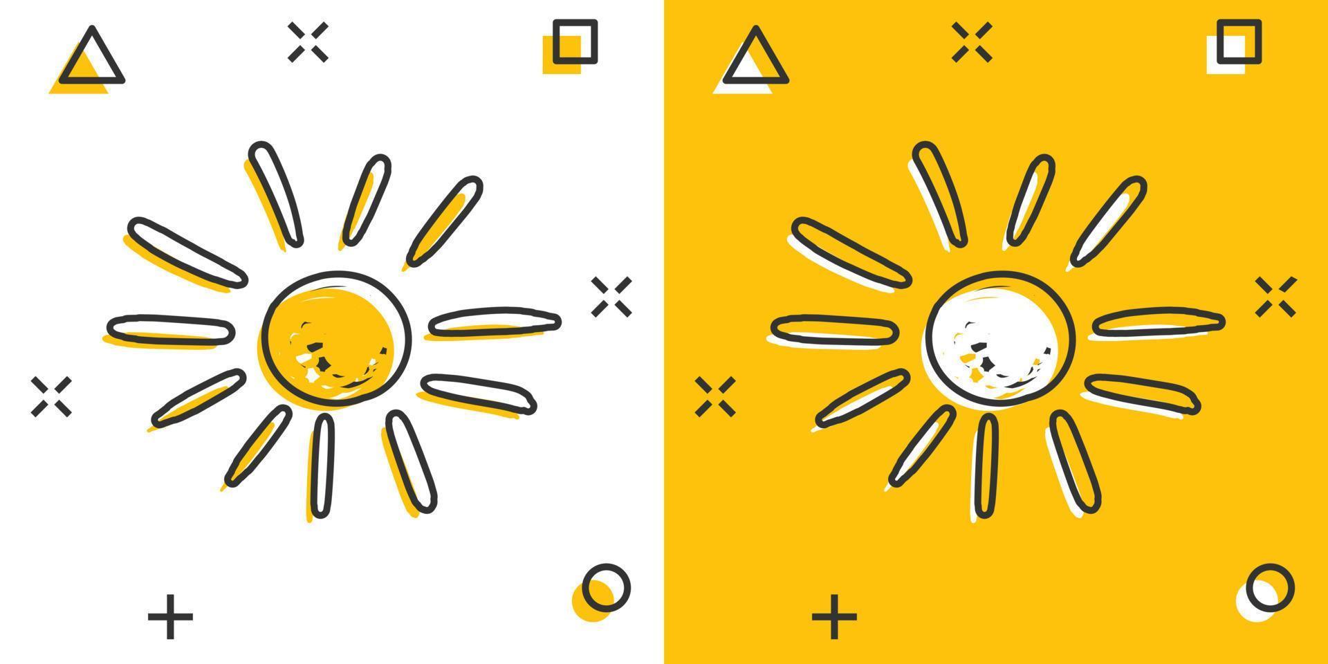 Vektor Cartoon handgezeichnete Sonnensymbol im Comic-Stil. Sonne-Skizze-Doodle-Illustration-Piktogramm. handgezeichnetes sonnenscheingeschäft splash effekt konzept.