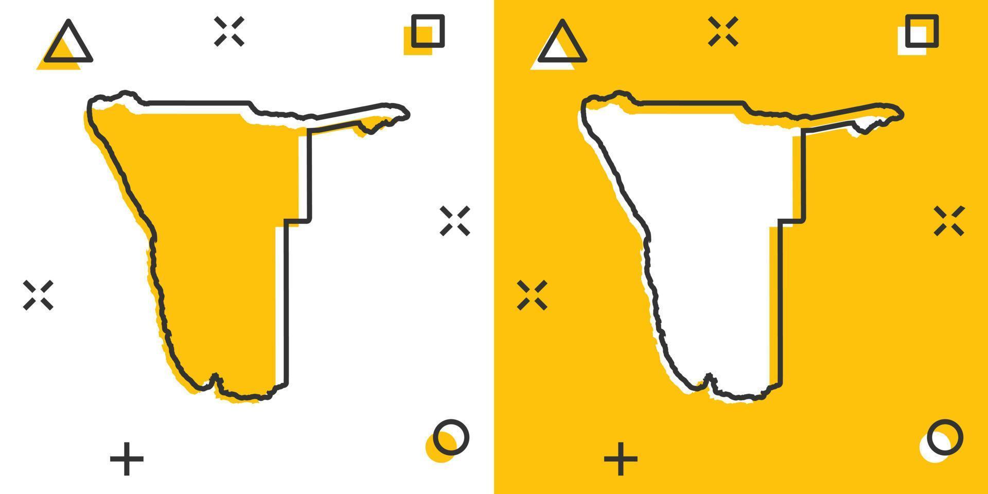 Vektor-Cartoon-Namibia-Kartensymbol im Comic-Stil. Namibia Zeichen Abbildung Piktogramm. Kartografie-Karten-Business-Splash-Effekt-Konzept. vektor
