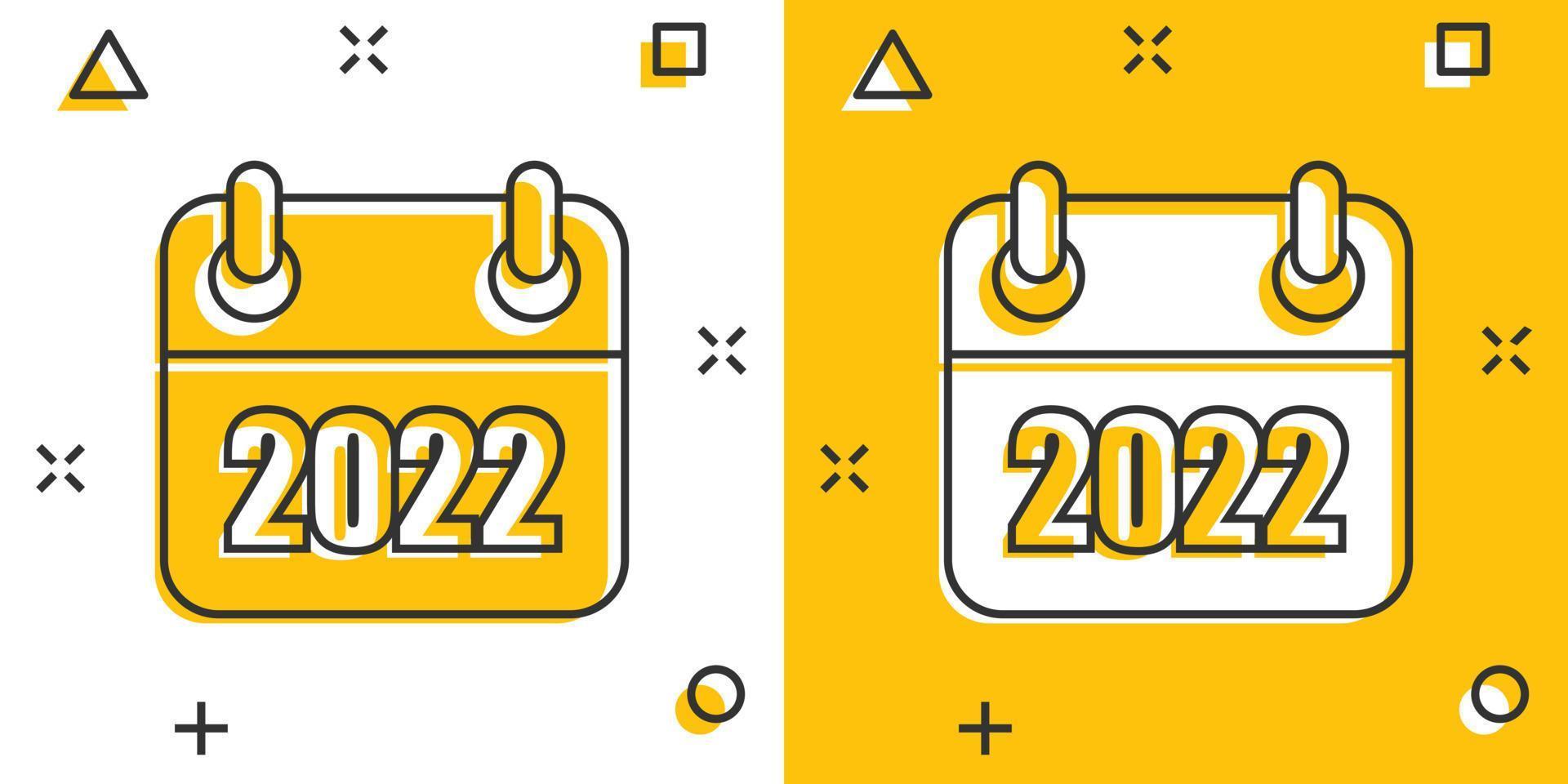 Kalender 2022 Organizer-Symbol im Comic-Stil. terminereignisvektor-karikaturillustration auf weißem lokalisiertem hintergrund. monat frist geschäftskonzept splash effekt. vektor