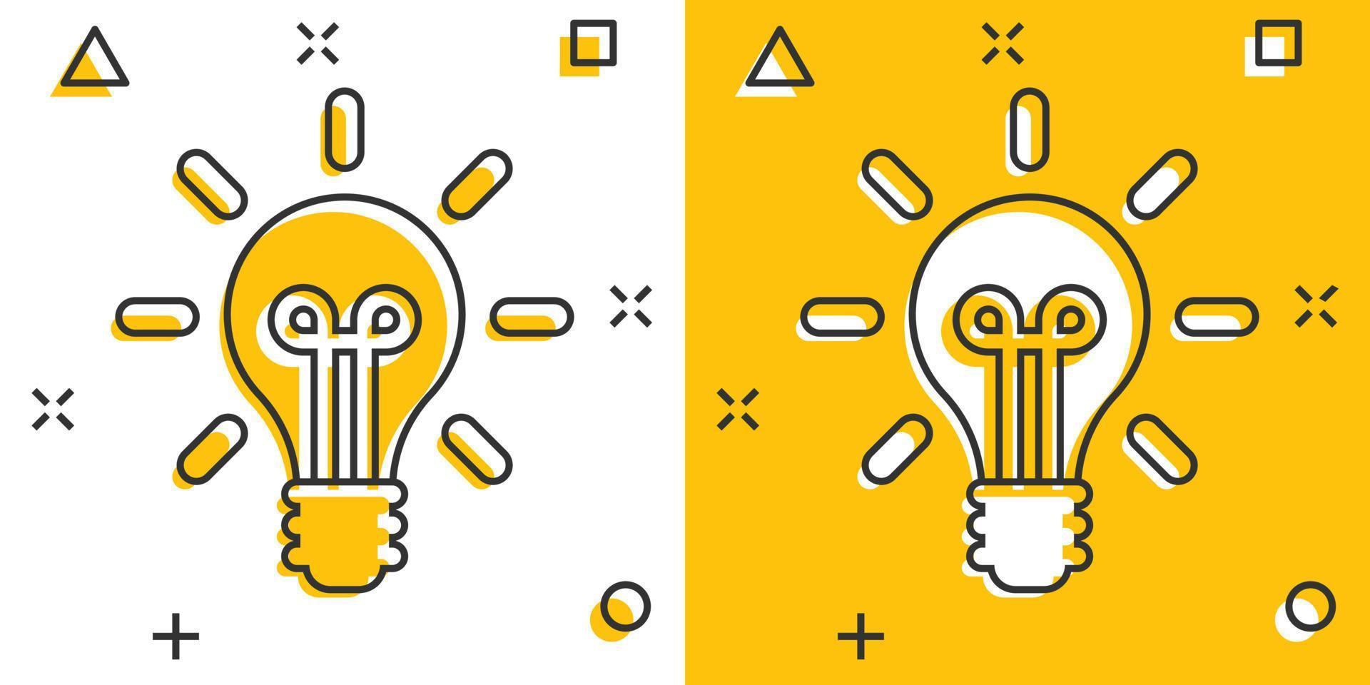 ljus Glödlampa ikon i komisk stil. glödlampa vektor tecknad serie illustration piktogram. lampa aning företag begrepp stänk effekt.