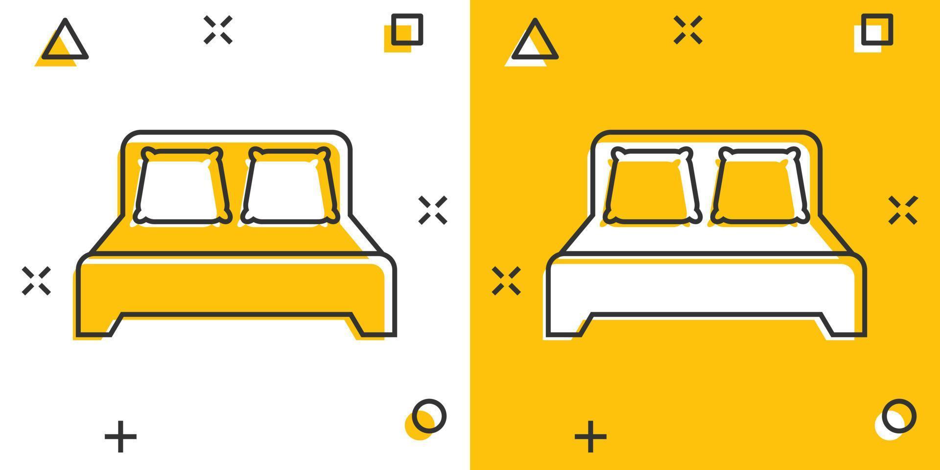 säng ikon i komisk stil. sömn sovrum vektor tecknad serie illustration piktogram. koppla av soffa företag begrepp stänk effekt.