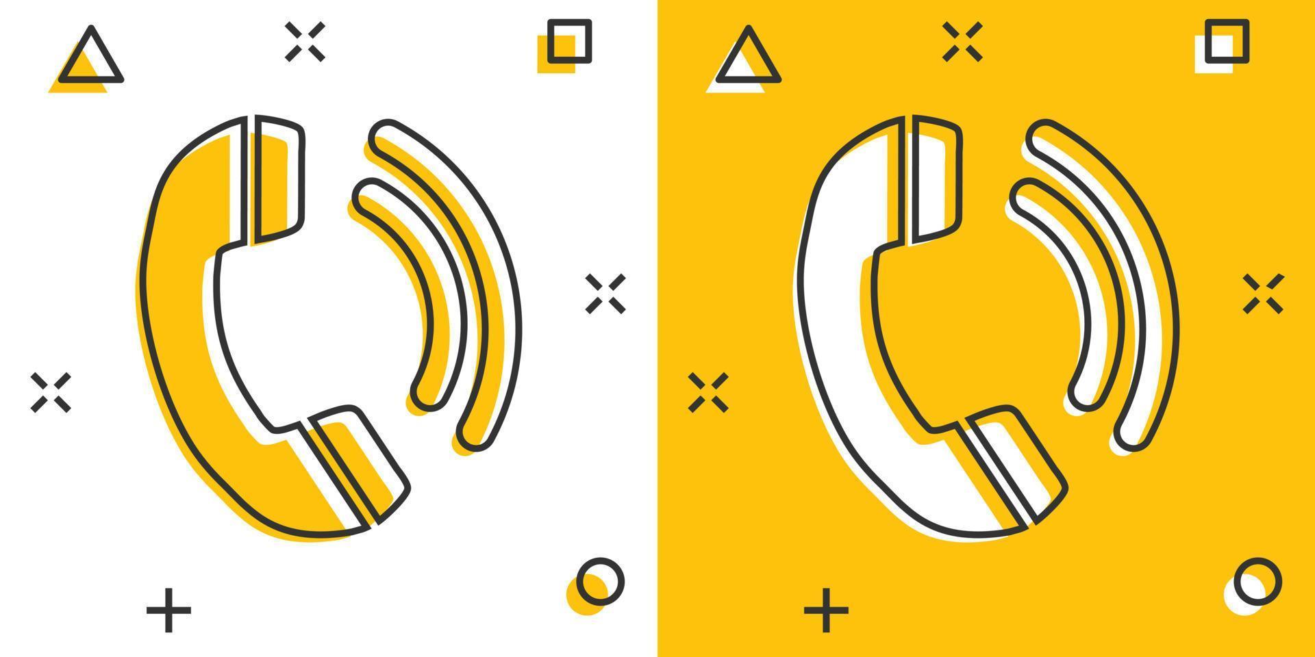 telefon ikon i komisk stil. telefon ring upp tecknad serie vektor illustration på vit isolerat bakgrund. mobil hotline stänk effekt företag begrepp.