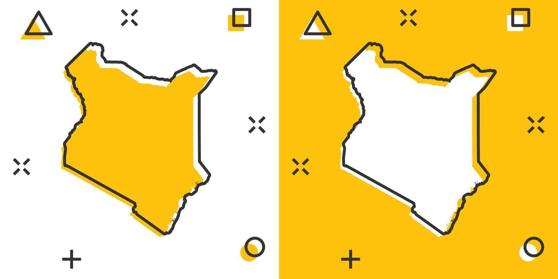 Vektor-Cartoon-Kenia-Kartensymbol im Comic-Stil. Kenia Zeichen Abbildung Piktogramm. Kartografie-Karten-Business-Splash-Effekt-Konzept. vektor