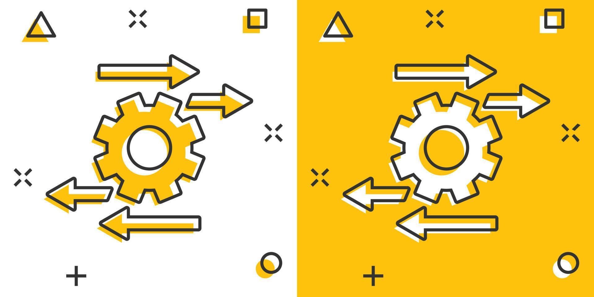 Prozesssymbol im Comic-Stil. Pfeil- und Gangkarikatur-Vektorillustration auf weißem lokalisiertem Hintergrund. Geschäftskonzept für den Splash-Effekt der Optimierung. vektor