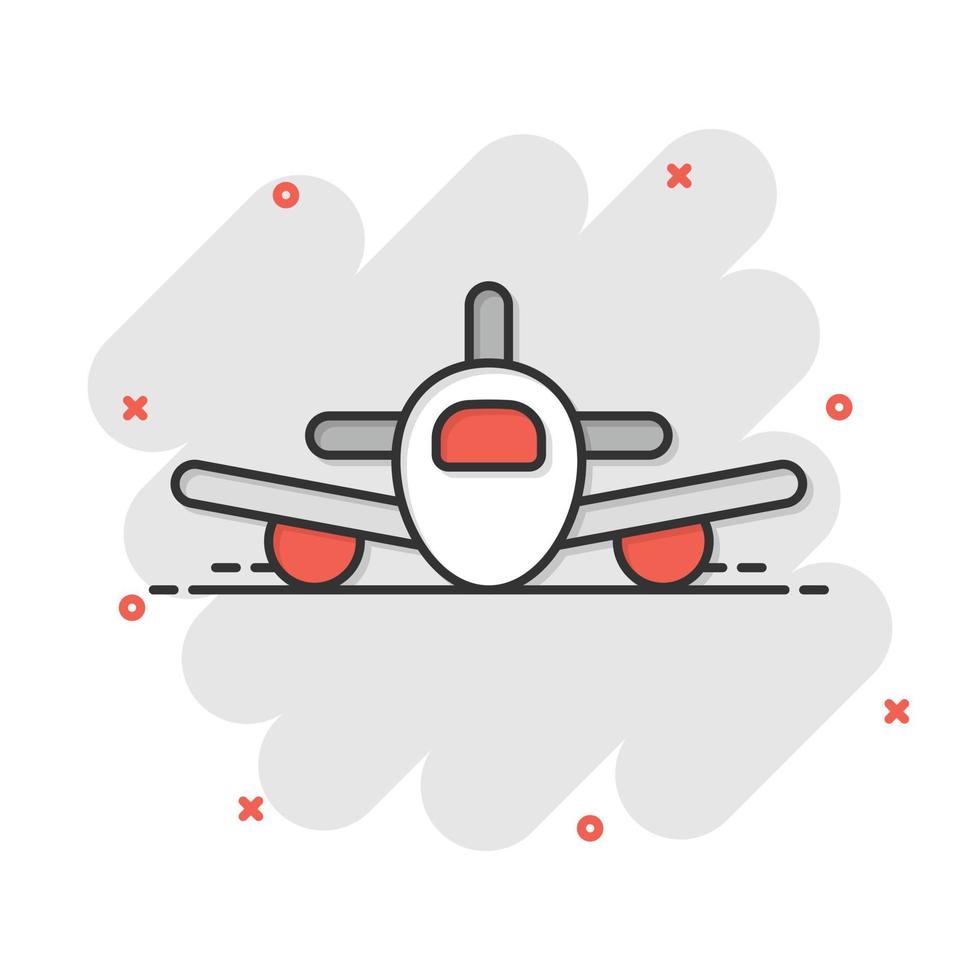 plan ikon i komisk stil. flygplan tecknad serie vektor illustration på vit isolerat bakgrund. flyg trafikflygplan stänk effekt företag begrepp.