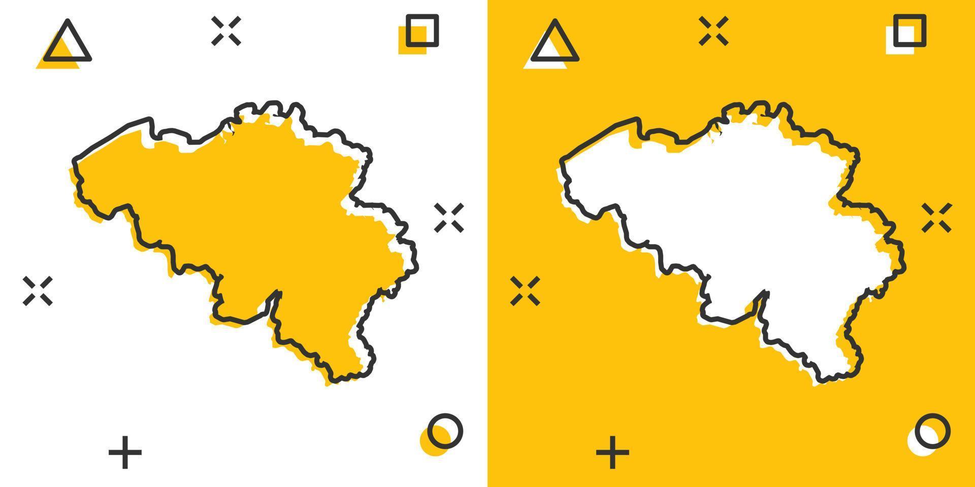 Vektor Cartoon Belgien Kartensymbol im Comic-Stil. Belgien Zeichen Abbildung Piktogramm. Kartografie-Karten-Business-Splash-Effekt-Konzept.