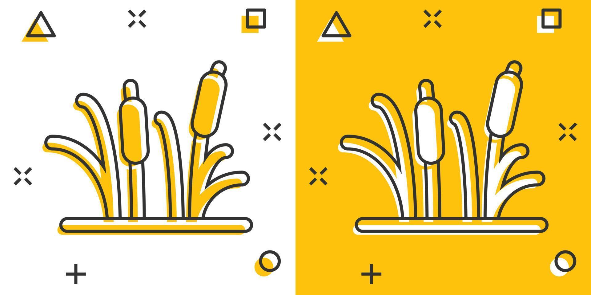 Schilf-Gras-Symbol im Comic-Stil. Binsensumpf Vektor Cartoon Illustration Piktogramm. Schilfblatt-Geschäftskonzept-Splash-Effekt.