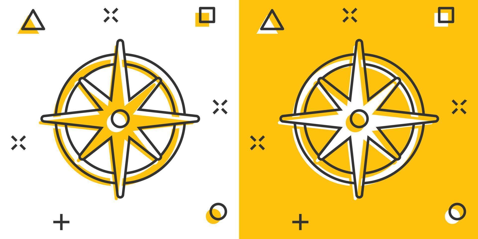 global navigering ikon i komisk stil. kompass gps vektor tecknad serie illustration på vit isolerat bakgrund. plats upptäckt företag begrepp stänk effekt.