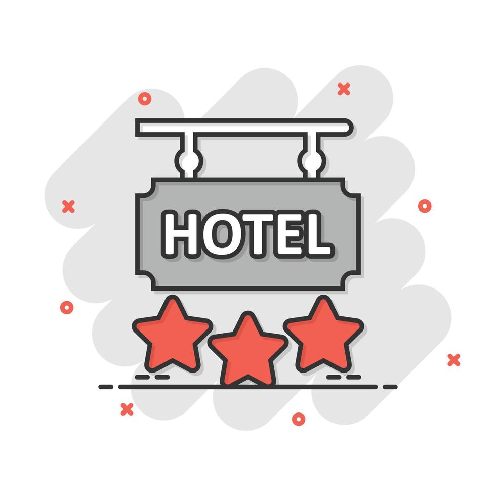 Hotel 3-Sterne-Schild-Symbol im Comic-Stil. Inn Cartoon-Vektor-Illustration auf weißem Hintergrund isoliert. Geschäftskonzept mit Splash-Effekt für Hostelzimmerinformationen. vektor