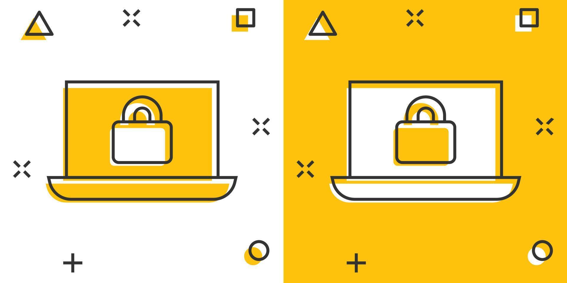 cyber säkerhet ikon i komisk stil. hänglås låst vektor tecknad serie illustration på vit isolerat bakgrund. bärbar dator företag begrepp stänk effekt.