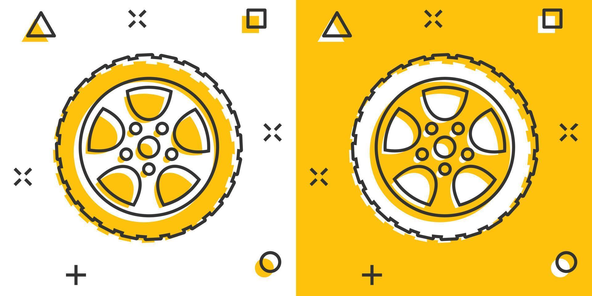 bil hjul ikon i komisk stil. fordon del tecknad serie vektor illustration på vit isolerat bakgrund. däck stänk effekt företag begrepp.