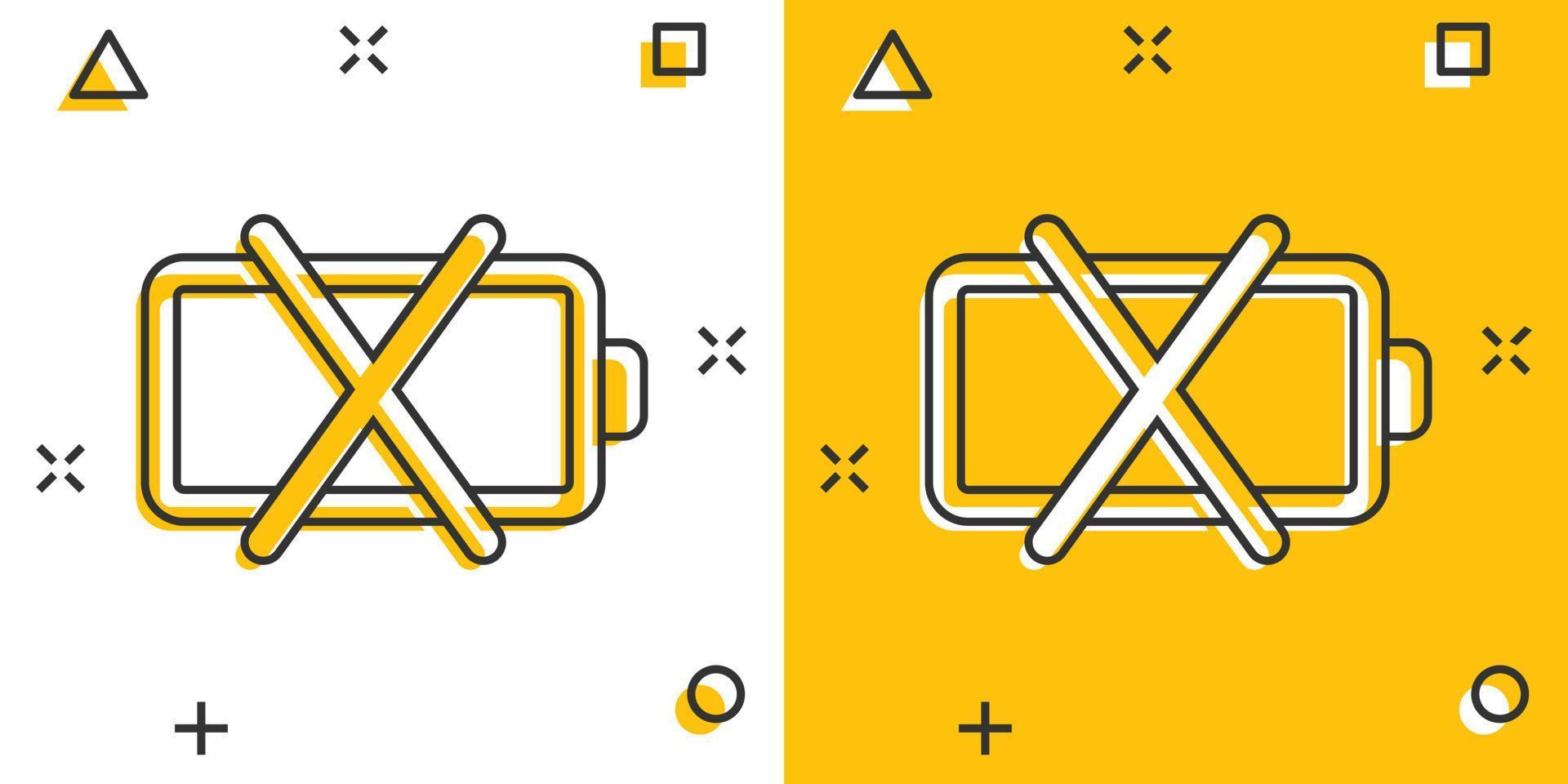 Batterieladesymbol im Comic-Stil. Cartoon-Vektor-Illustration der Leistungsstufe auf weißem, isoliertem Hintergrund. Geschäftskonzept mit Lithium-Akku-Splash-Effekt. vektor