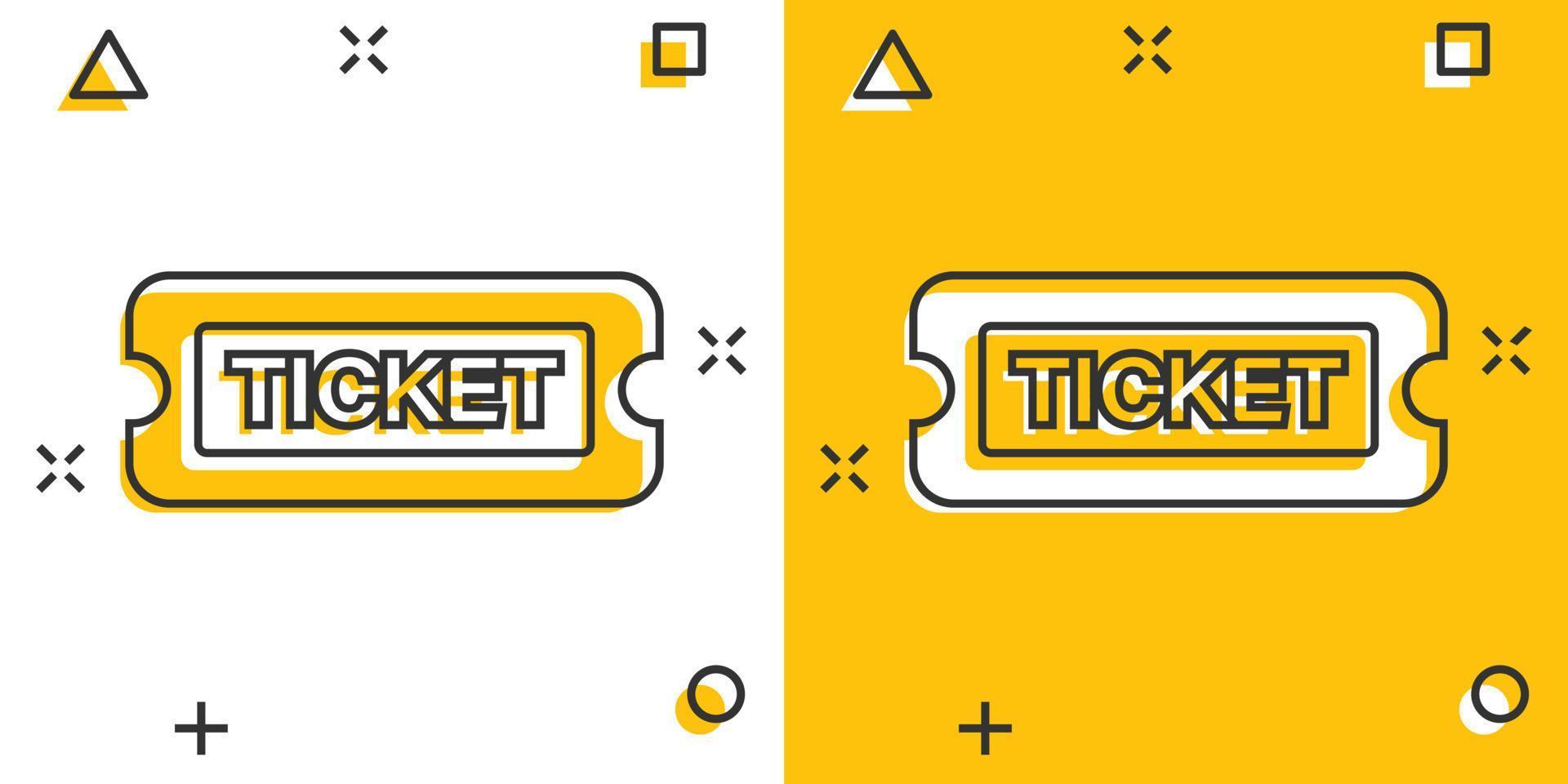 Kinoticket-Symbol im Comic-Stil. geben Sie ein Couponeingangsvektorkarikatur-Illustrationspiktogramm zu. Ticket-Business-Konzept-Splash-Effekt. vektor