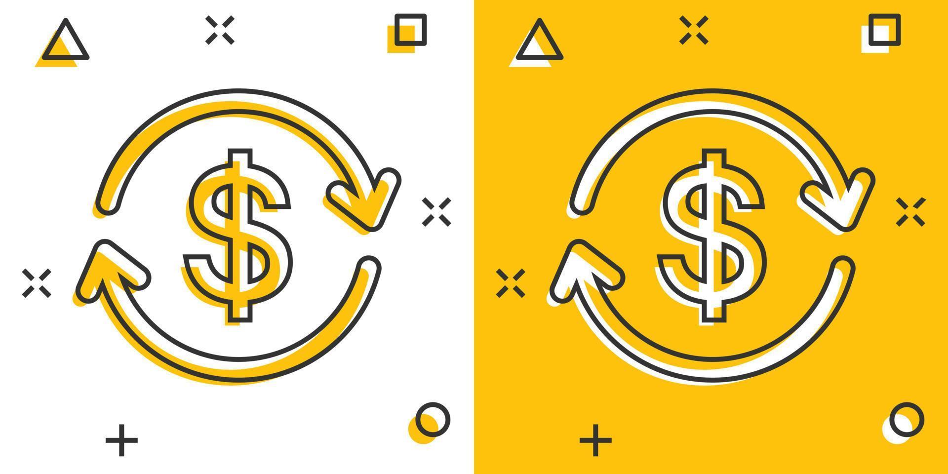 vektor tecknad serie pengar dollar med pil ikon i komisk stil. utbyta Betygsätta pengar begrepp illustration piktogram. finansiell strategi företag stänk effekt begrepp.