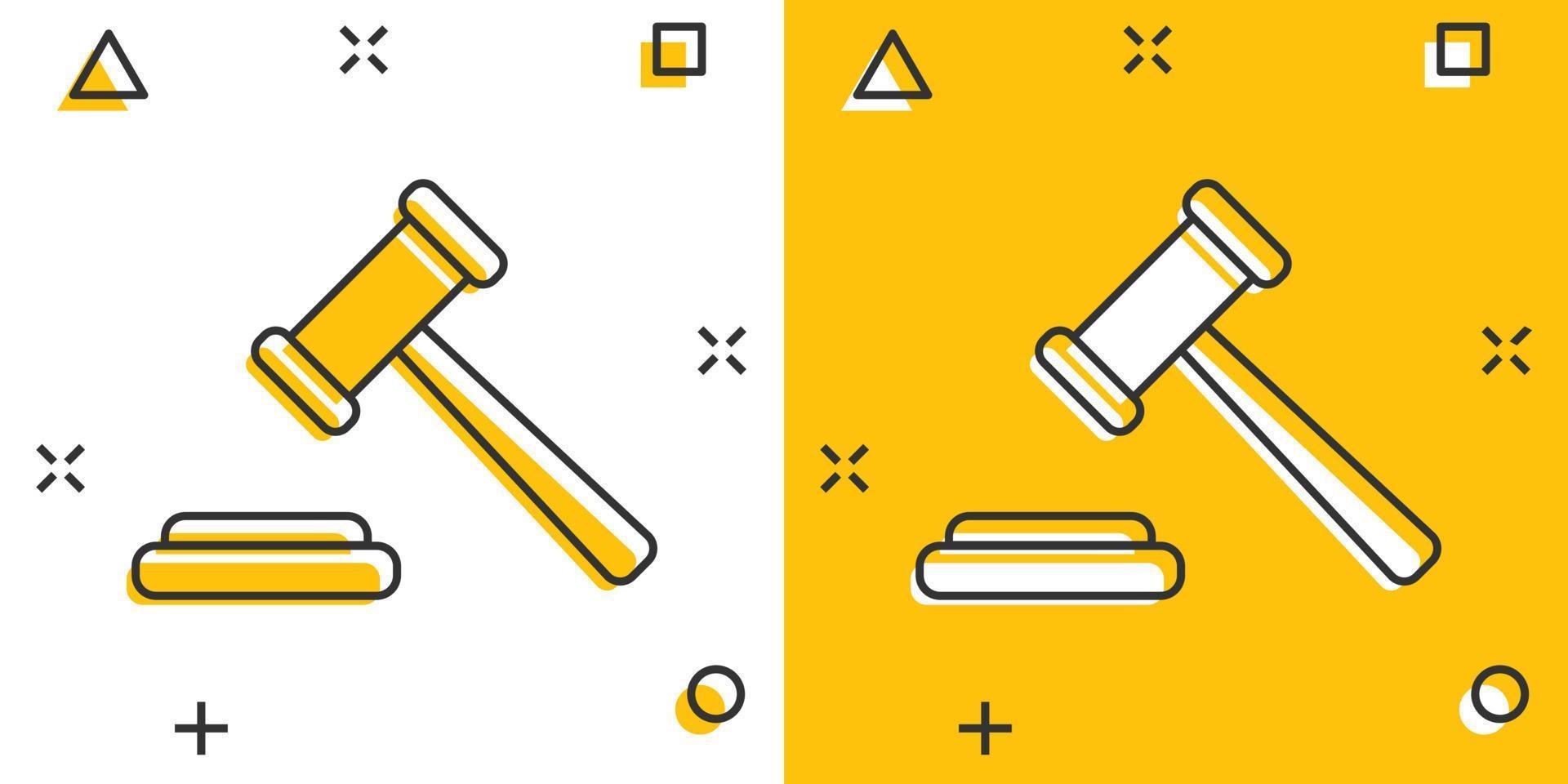 vektor tecknad serie auktion hammare ikon i komisk stil. domstol domstol tecken illustration piktogram. hammare företag stänk effekt begrepp.