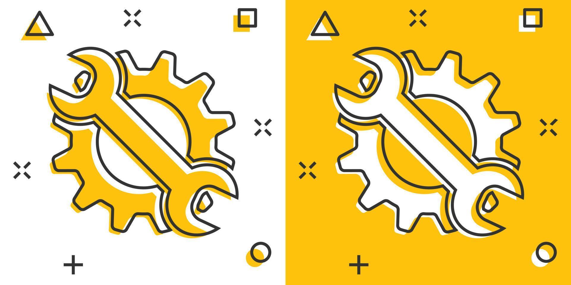 vektor tecknad serie service verktyg ikon i komisk stil. kugghjul med rycka tecken illustration piktogram. verkstad företag stänk effekt begrepp.