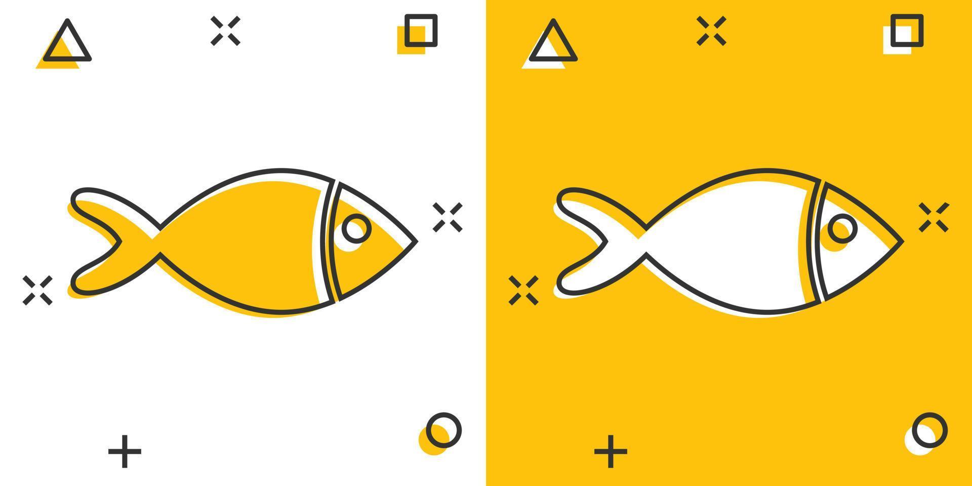 fisk tecken ikon i komisk stil. guldfisk vektor tecknad serie illustration på vit isolerat bakgrund. skaldjur företag begrepp stänk effekt.