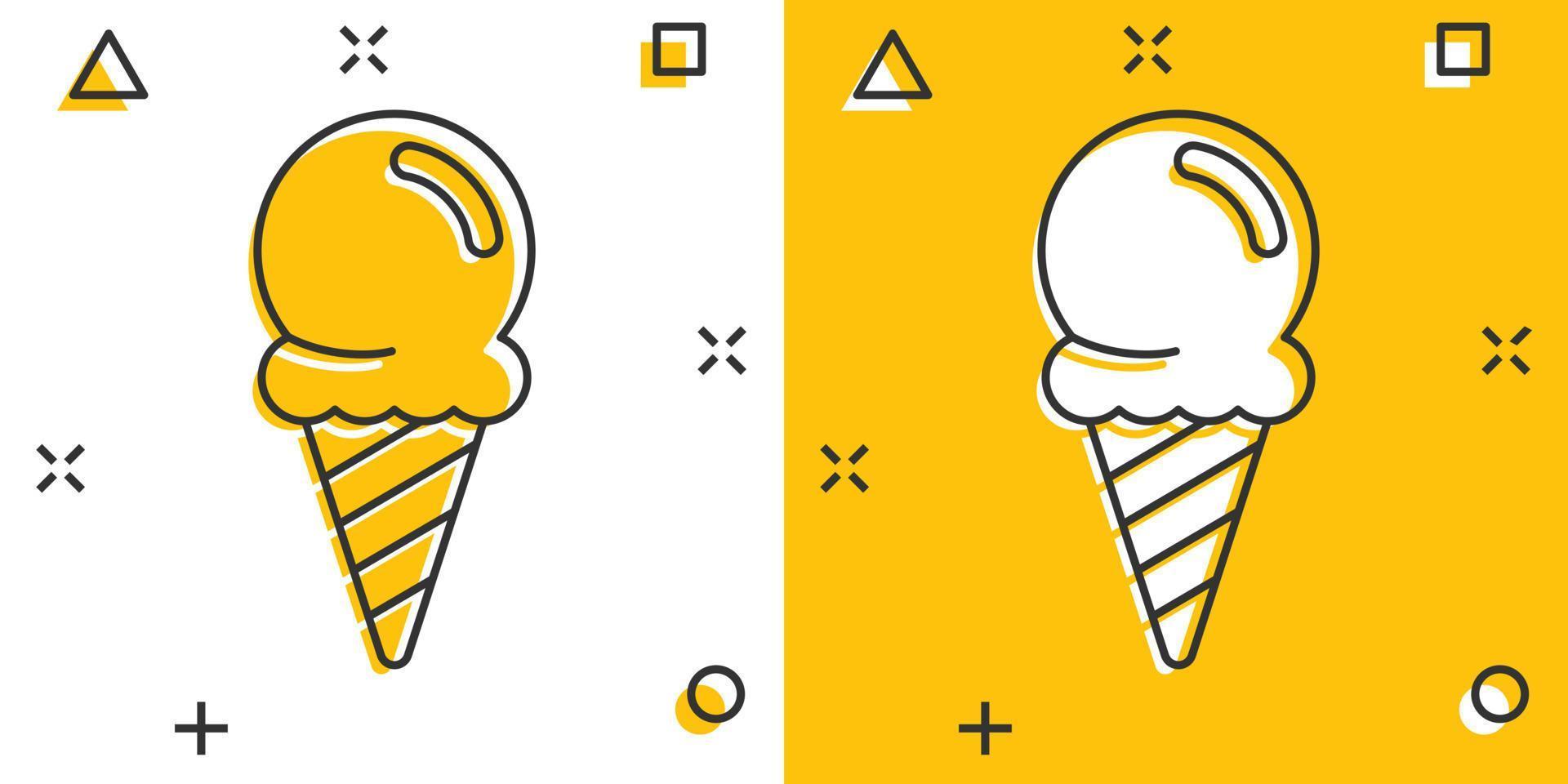 Eis-Symbol im Comic-Stil. Eisbecher-Cartoon-Vektorillustration auf weißem, isoliertem Hintergrund. Geschäftskonzept mit Sorbet-Dessert-Splash-Effekt. vektor