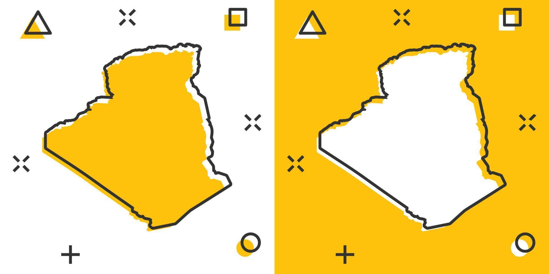 Vektor-Cartoon-Algerien-Kartensymbol im Comic-Stil. Algerien Zeichen Abbildung Piktogramm. Kartografie-Karten-Business-Splash-Effekt-Konzept. vektor