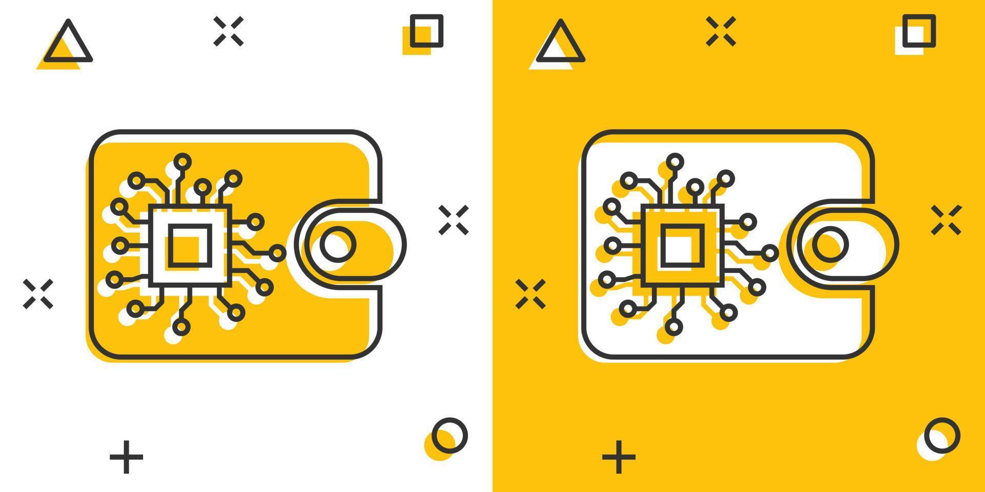 digital plånbok ikon i komisk stil. crypto väska vektor tecknad serie illustration piktogram. uppkopplad finansiera, e-handel företag begrepp stänk effekt.