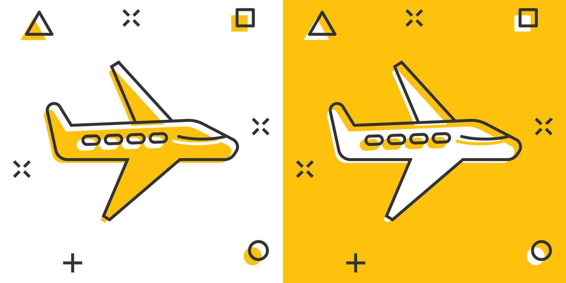 plan ikon i komisk stil. flygplan tecknad serie vektor illustration på vit isolerat bakgrund. flyg trafikflygplan stänk effekt företag begrepp.