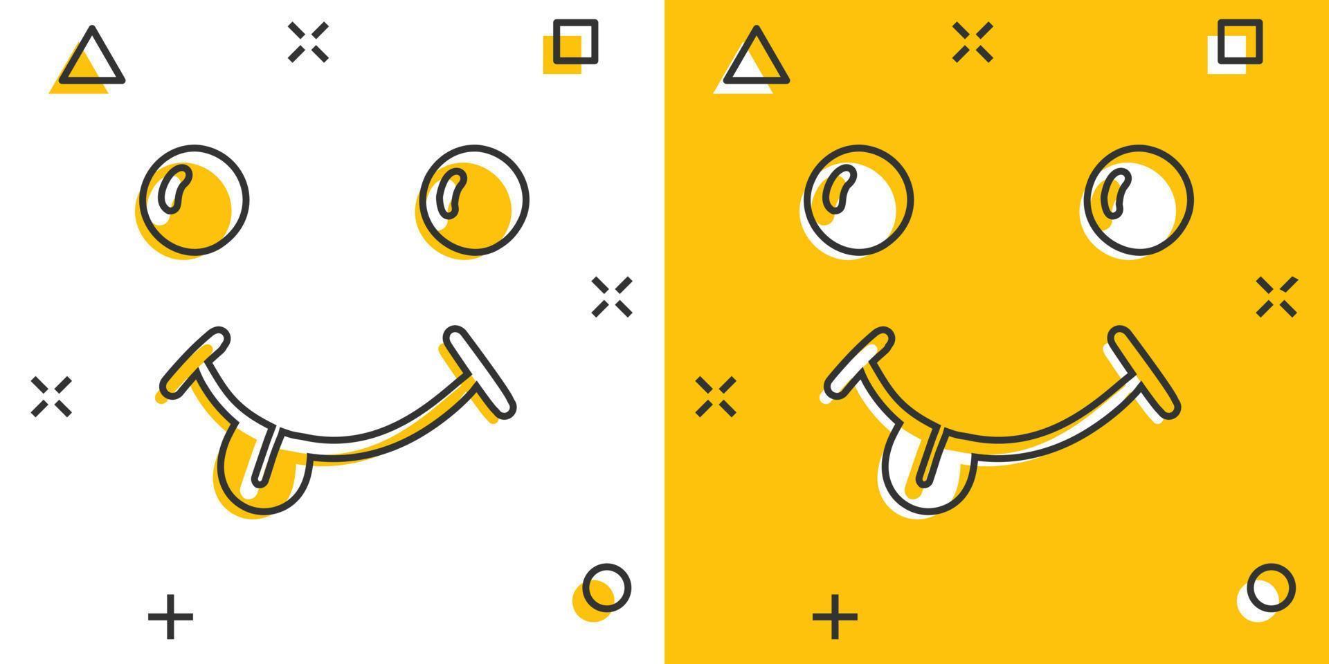 Vektor-Cartoon-Lächeln mit Zungensymbol im Comic-Stil. Lächeln Gesicht Zeichen Abbildung Piktogramm. lustiges gesicht business splash effekt konzept. vektor