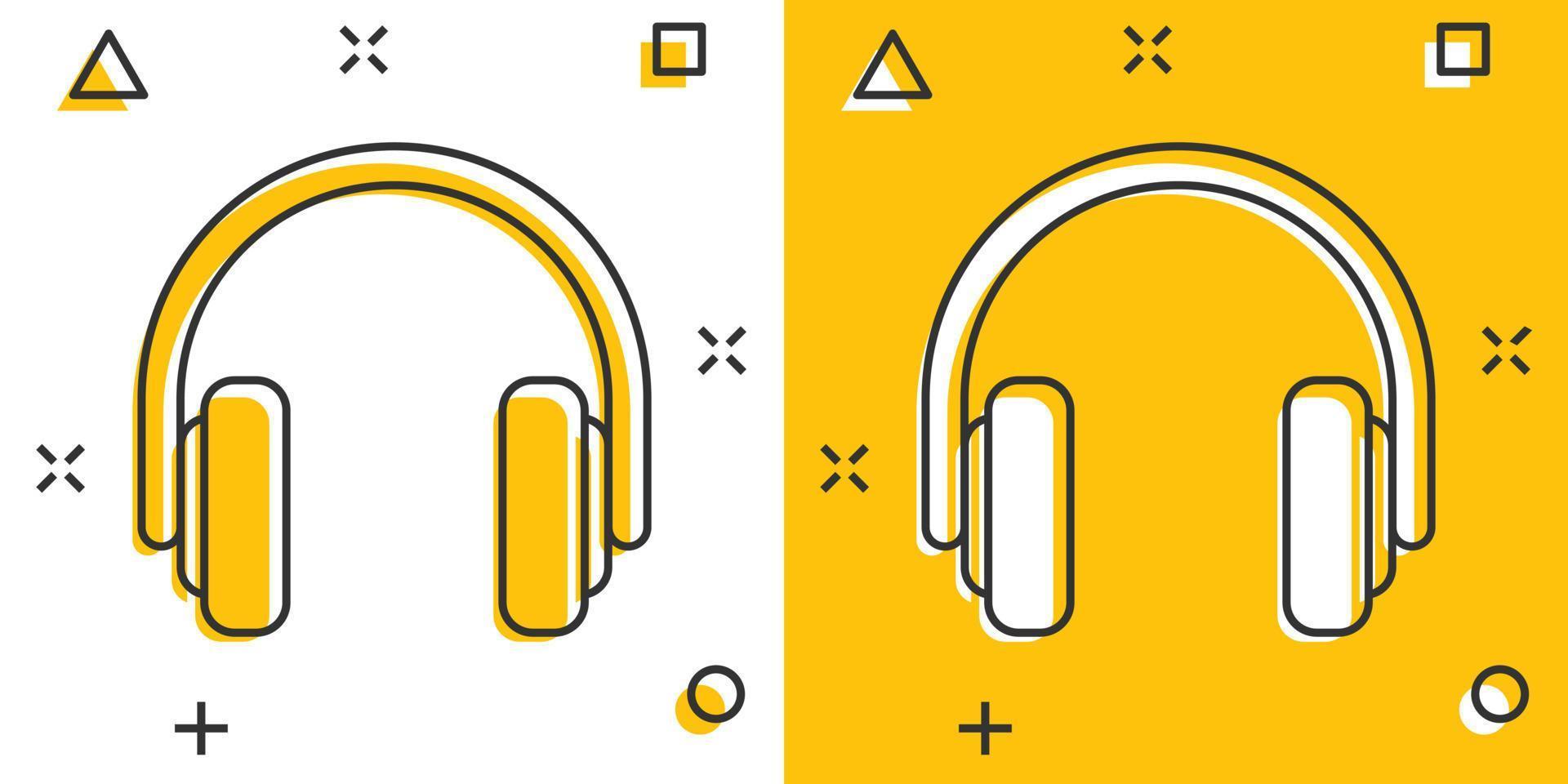 Kopfhörer-Headset-Symbol im Comic-Stil. Kopfhörer Vektor Cartoon Illustration Piktogramm. Audio-Gadget-Business-Konzept-Splash-Effekt.