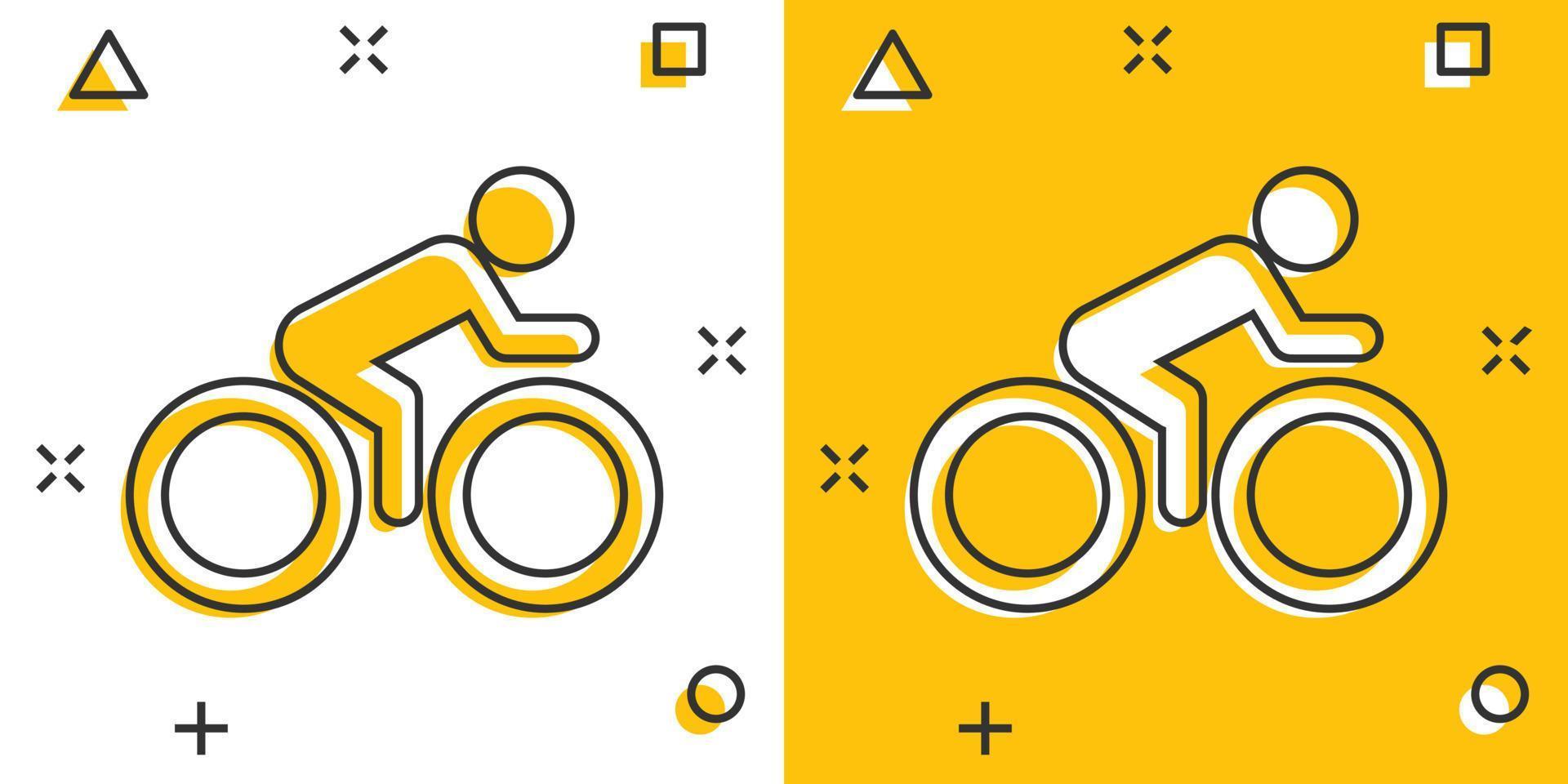 Menschen auf dem Fahrrad-Schild-Symbol im Comic-Stil. Fahrrad-Vektor-Cartoon-Illustration auf weißem Hintergrund isoliert. Männer, die Geschäftskonzept-Splash-Effekt radfahren. vektor