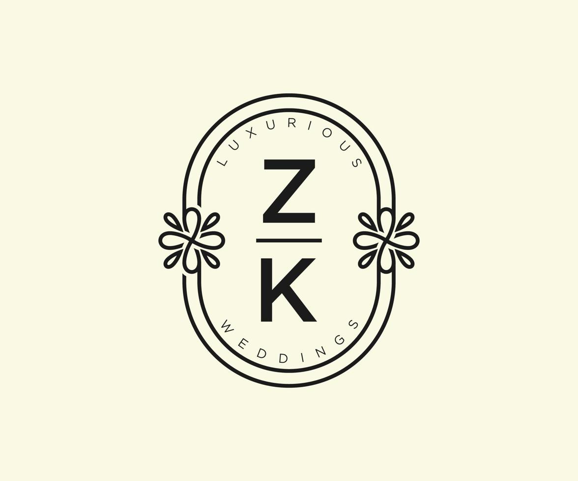 zk initialen brief hochzeitsmonogramm logos vorlage, handgezeichnete moderne minimalistische und florale vorlagen für einladungskarten, datum speichern, elegante identität. vektor