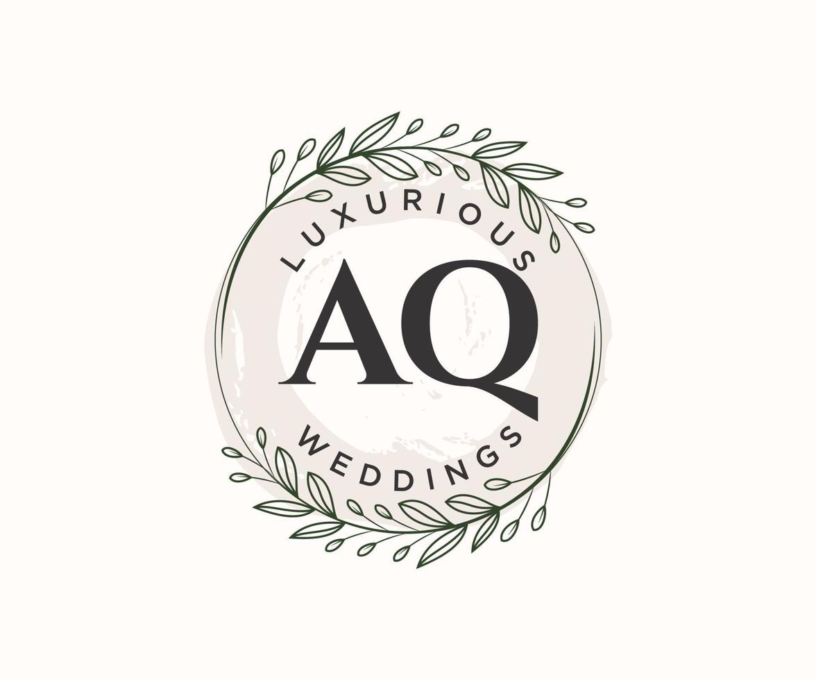 aq initialer brev bröllop monogram logotyper mall, hand dragen modern minimalistisk och blommig mallar för inbjudan kort, spara de datum, elegant identitet. vektor