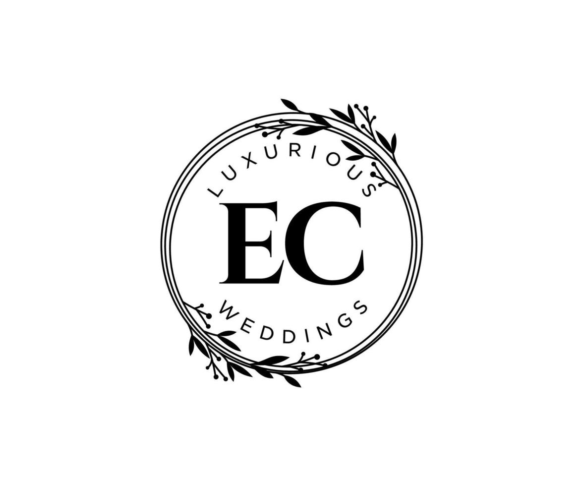 ec initialer brev bröllop monogram logotyper mall, hand dragen modern minimalistisk och blommig mallar för inbjudan kort, spara de datum, elegant identitet. vektor