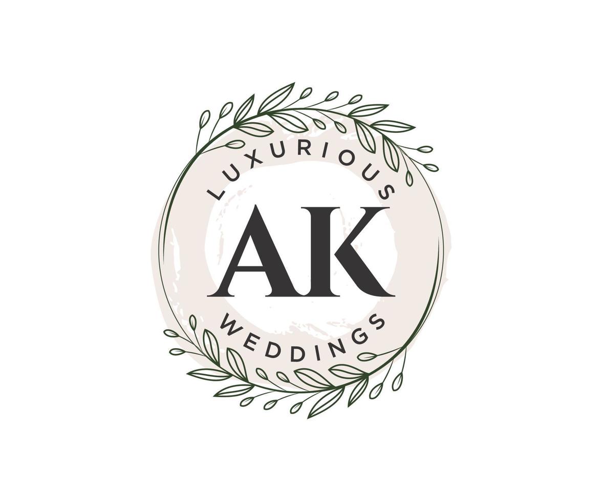 ak initialer brev bröllop monogram logotyper mall, hand dragen modern minimalistisk och blommig mallar för inbjudan kort, spara de datum, elegant identitet. vektor