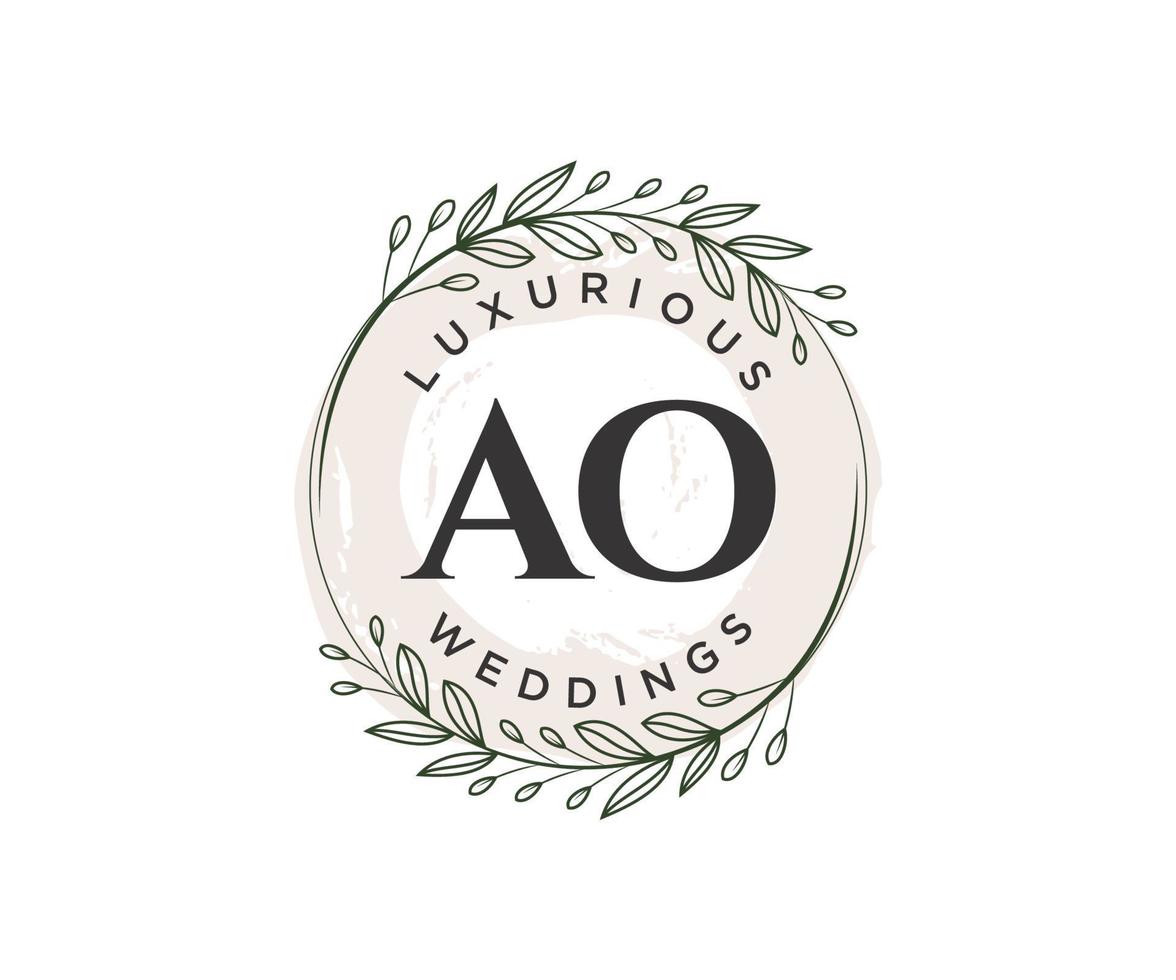 ao initialer brev bröllop monogram logotyper mall, hand dragen modern minimalistisk och blommig mallar för inbjudan kort, spara de datum, elegant identitet. vektor