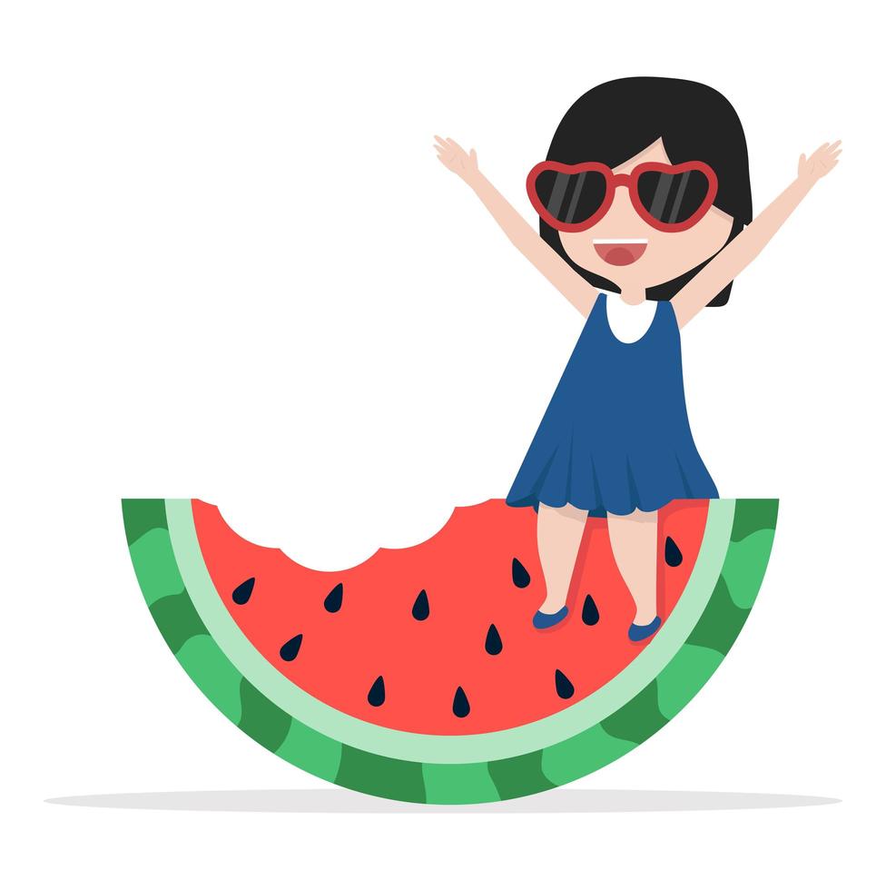 flicka sitter på vattenmelon vektor