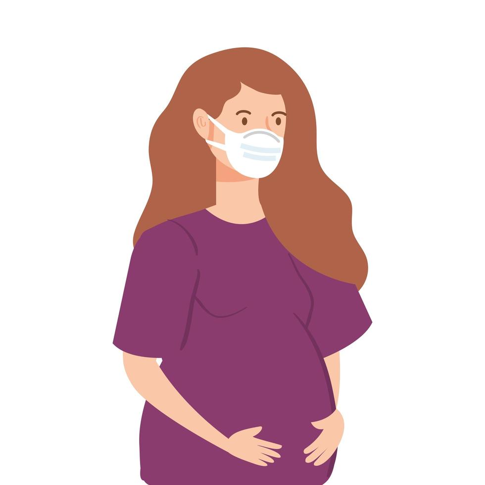 kvinna gravid med ansiktsmask isolerad ikon vektor