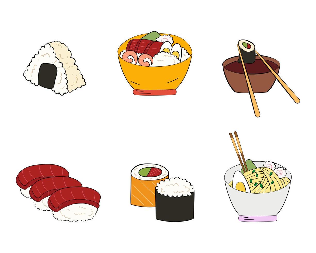 sushi uppsättning. vektor illustration på en vit bakgrund.