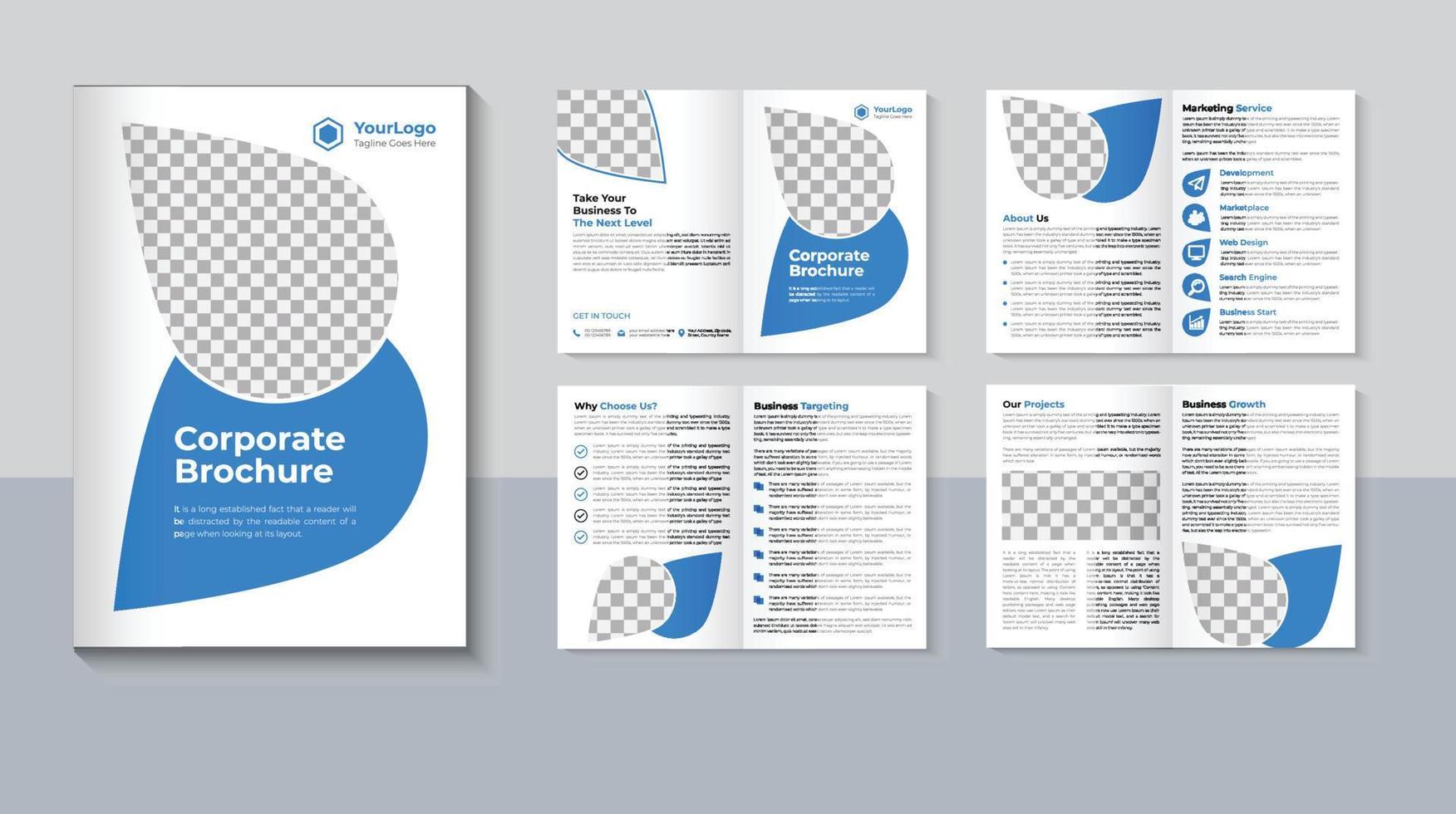 modernes Broschürendesign, 8-seitige Broschürenvorlage für Unternehmen, Unternehmensbroschürendesign, Firmenprofil, professionelle Broschüre, Pro-Vektor vektor
