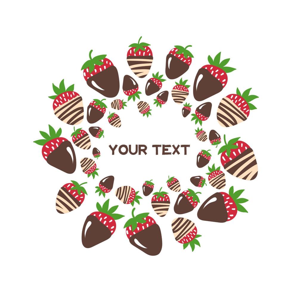 Süßigkeiten-Rahmen. Vektor-Erdbeeren-Rahmen. Erdbeere im Schokoladenvektorrahmen. leckerer Nachtisch. Speisekarte. Dekoration. vektor