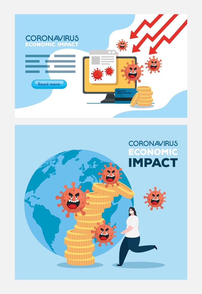 coronavirus 2019 ncov påverkar global ekonomi, covid 19 virus gör ner ekonomi, världsekonomisk påverkan covid 19 vektor