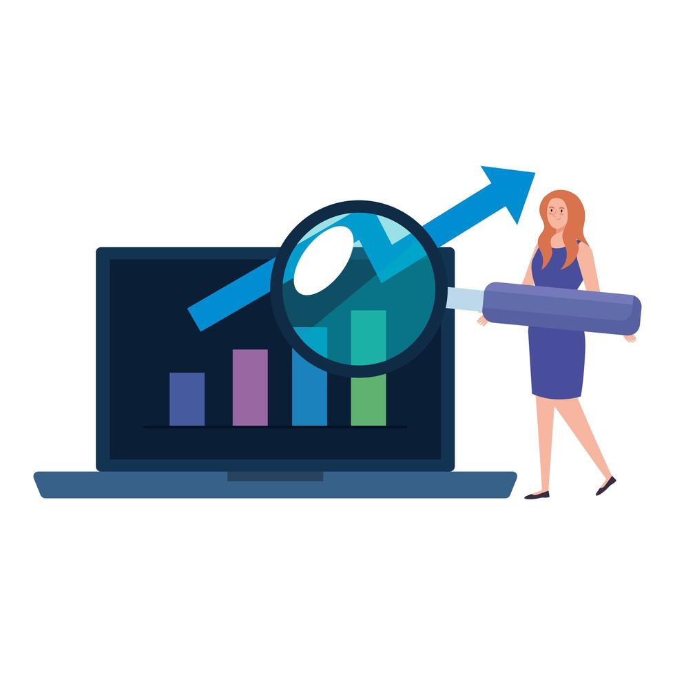 kvinnastatistik i bärbar dator, infografik och diagramelementenheter, finansstatistikrapport, mobilappsteknik vektor