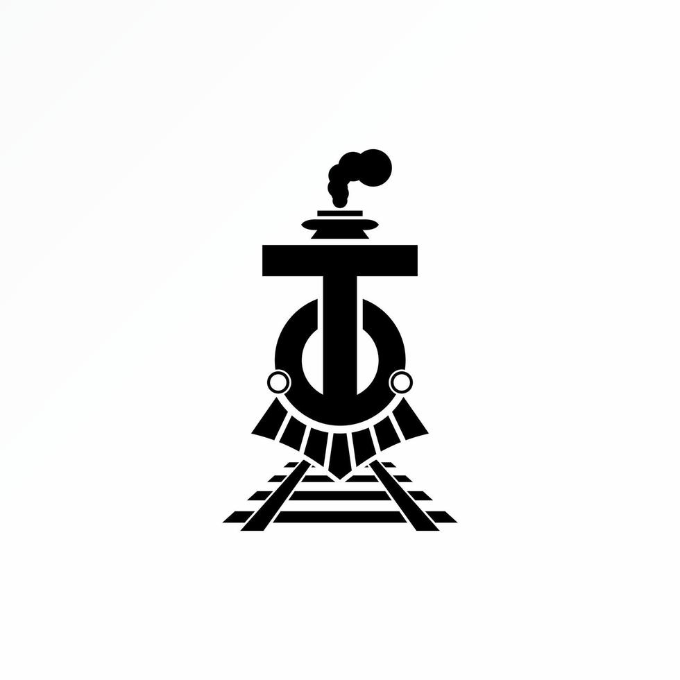 Buchstabe t oder Schriftart mit Zugkopf oder Lokomotive, Rauch und Schienenbild Grafiksymbol Logo Design abstraktes Konzept Vektorbestand. kann als Symbol in Bezug auf Anfang oder Transport verwendet werden vektor