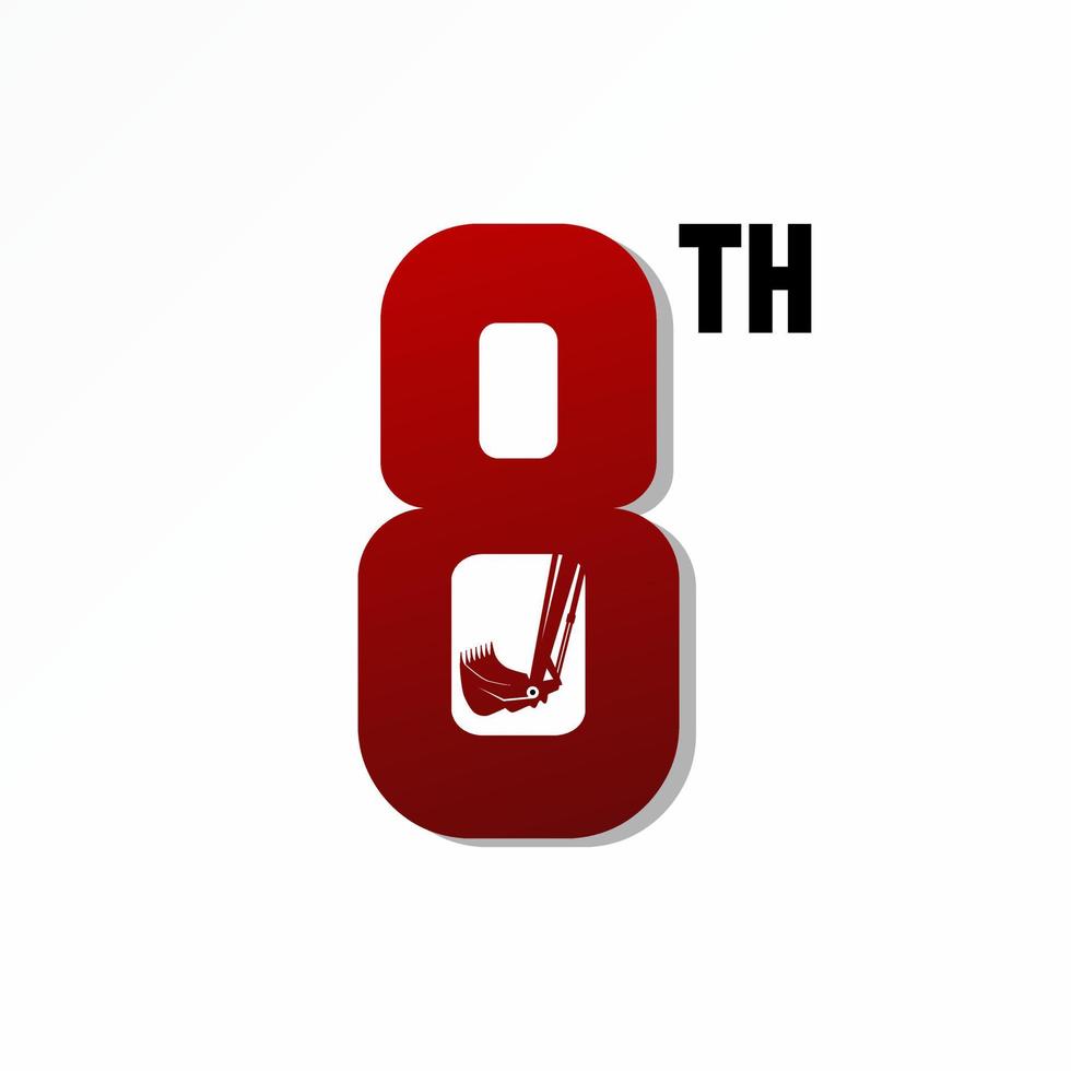 Buchstabe oder Wort Nr. 8 Schriftart mit schwerem Gerät Bagger Bild Grafik Symbol Logo Design abstraktes Konzept Vektor Stock. kann als Symbol in Bezug auf Anfang oder Transport verwendet werden
