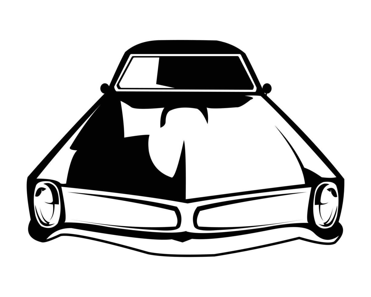 Premium-Vintage-Muscle-Car-Vektordesign. isolierter weißer Hintergrund Vorderansicht mit Stil. Logo-Design-Konzept-Abzeichen, Emblem, Symbol, Aufkleber-Design. vektor