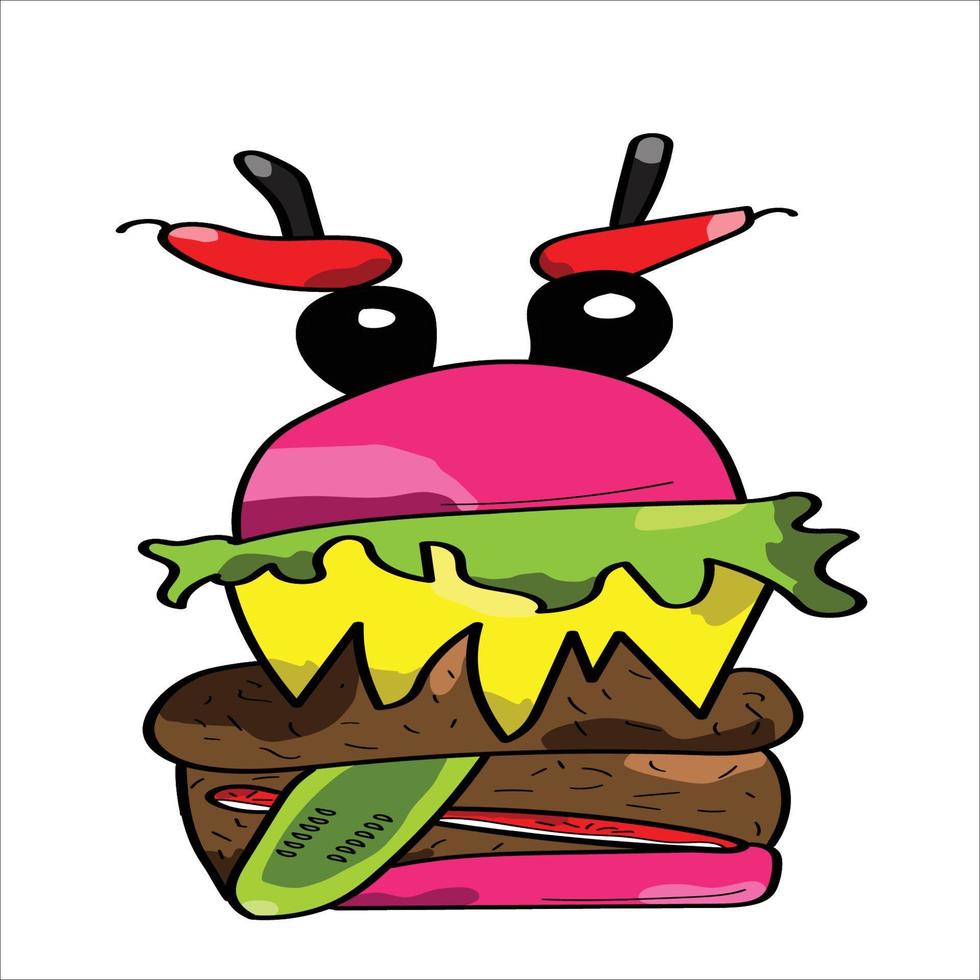 Monster-Burger-Vektorillustrationen für Ihr Arbeitslogo, Merchandise-T-Shirt, Aufkleber und Etikettendesigns, Poster, Grußkarten, die Unternehmen oder Marken bewerben vektor
