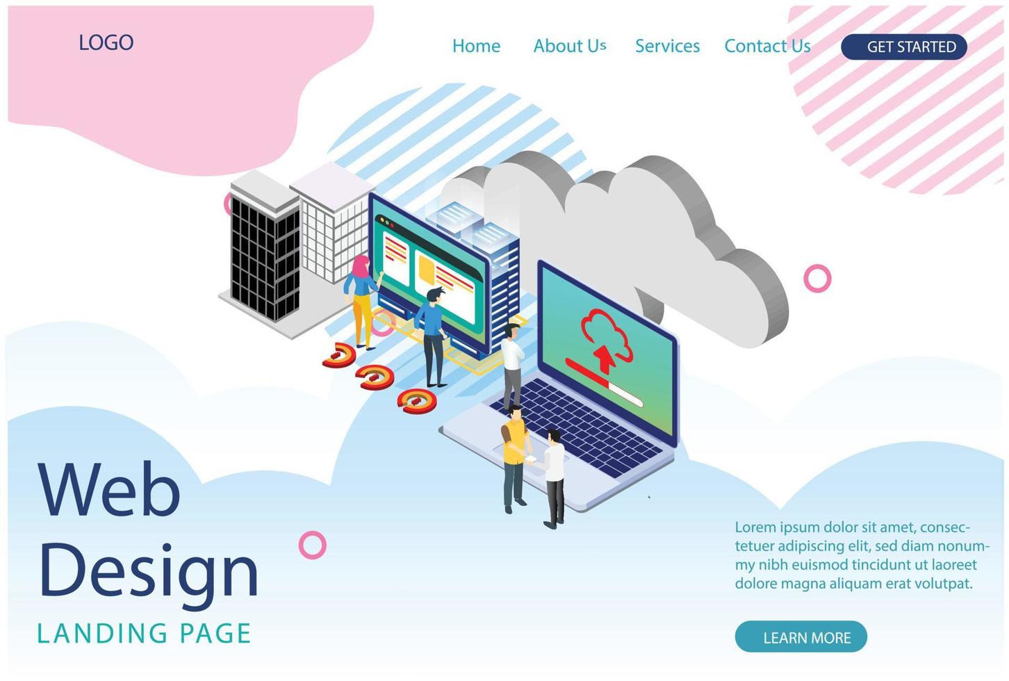 hemsida mall design. modern isometrisk begrepp av moln teknologi illustration, webb banderoller, lämplig för diagram, infografik, bok illustration, spel tillgång, och Övrig grafisk relaterad tillgångar vektor