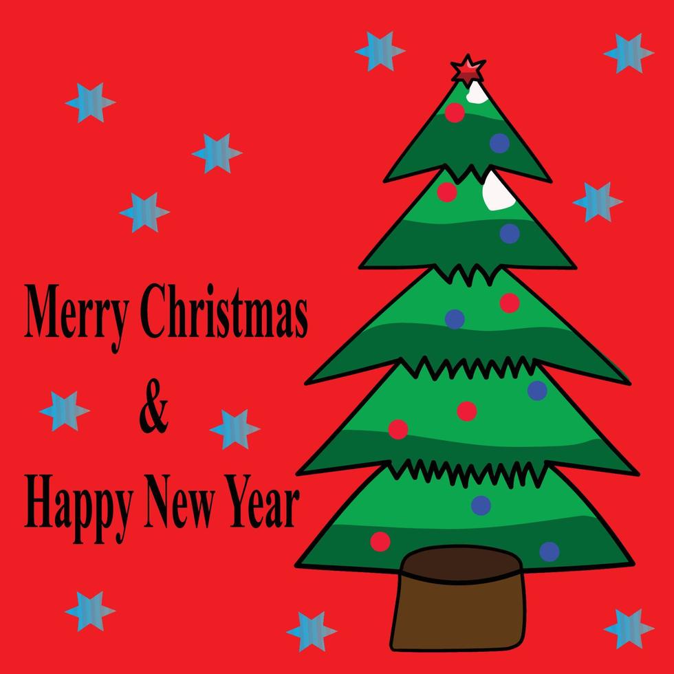 jul träd med de snöflingor bakgrund design. glad jul och Lycklig ny år hälsning typografi vektor