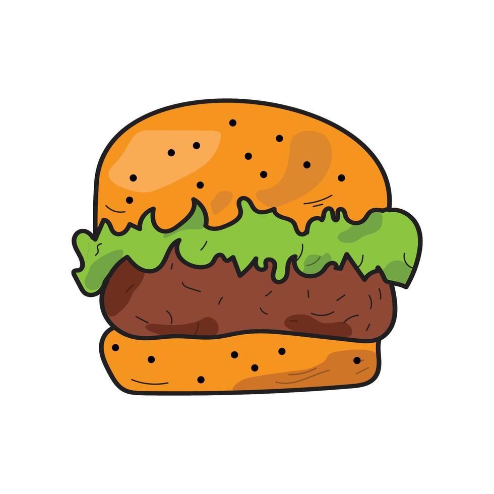 burger ritad för hand vektor illustration. tecknad serie stil. isolerat på vit bakgrund. detta vektor kan också vara Begagnade som en produkt eller varumärke logotyp. design för baner, affisch, kort, skriva ut, meny